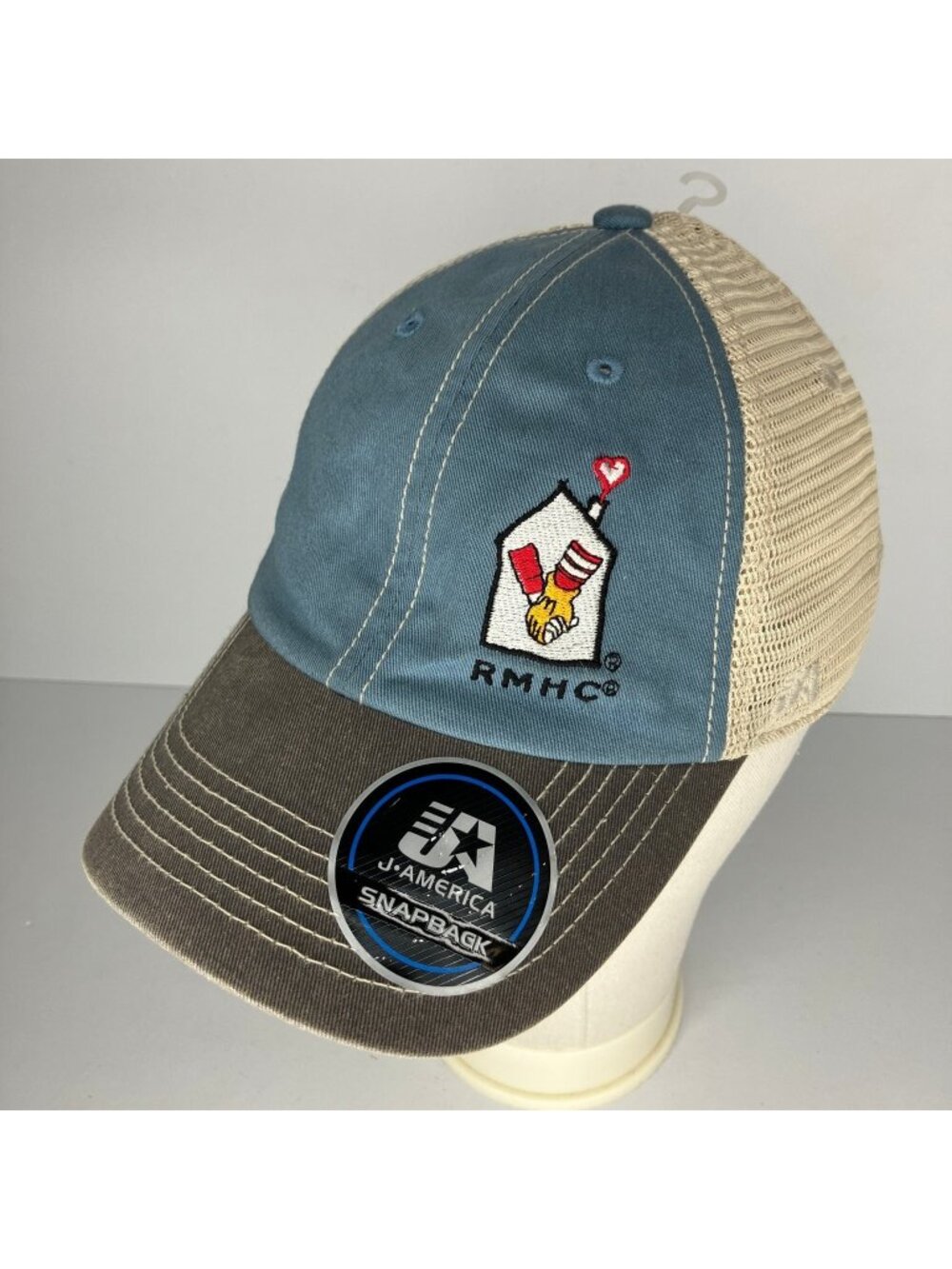RMHC Trucker Hat Men's Adjustable Teal Gray Tan Snapback Cap Mcdonalds